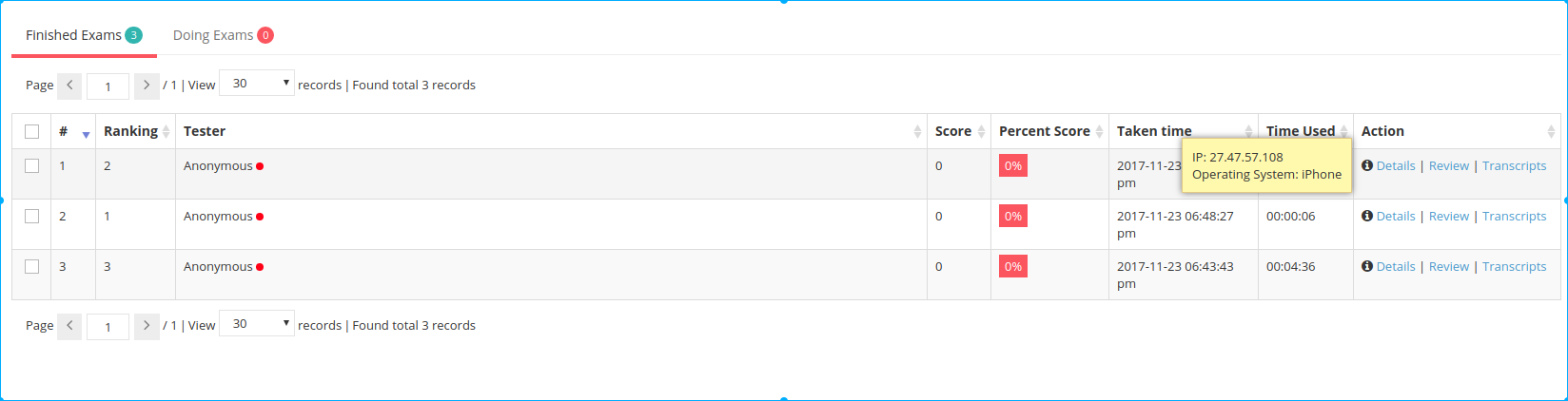 View LAN Exam Maker taken list