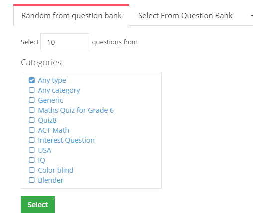 Select randomized questions to your exam